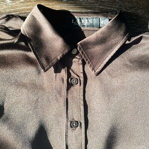 Lauren Ralph Lauren Brown Satin Charmeuse button down Shirt